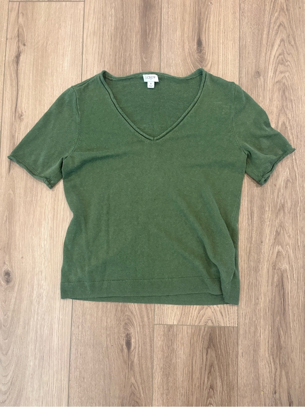 J. Crew Women's Linen blend V-Neck Short Sleeve Knit Top - Green